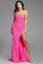 JOVANI ジョバーニ主役級メタリックパネル ワンショルダードレス Jovani 06459 Lilac Purple Embellished Strapless Dress | Jovani