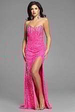 strapless high slit pink dress 42691