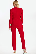 Red blazer suit angled view showing full length and structure
