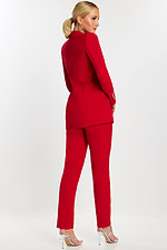 Side-back view of red suit with crystal cuff buttons