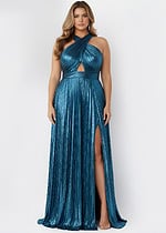 halter neckline high slit dress 42733