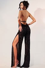 Elegant black sequin jumpsuit designed for evening occasions