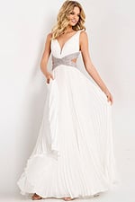 V neck prom dress with shimmering waist detail