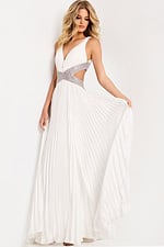 Pleated A-line prom dress with crystal waistband