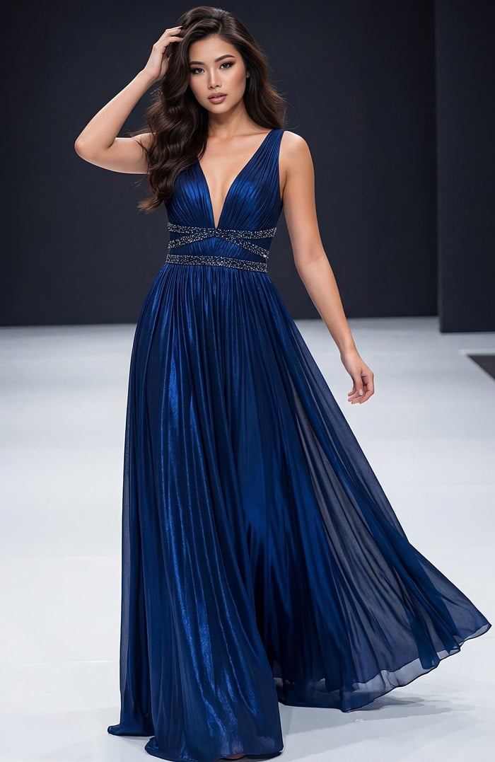 Metallic A-Line Gown With High Slit 42817 | Jovani