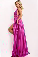Fuchsia evening gown with shimmer fabric and deep V-neck