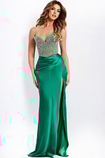 Emerald Strapless Satin Gown With Beaded Corset
