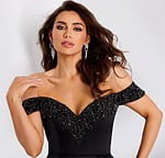 Evening gown with embellished neckline and concealed zipper back