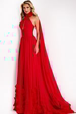 Floor-length dress with keyhole bodice and pleated skirt