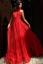 red halter neck flowy couture dress 42861