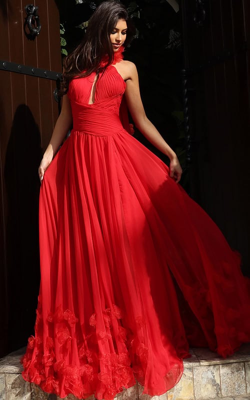 red halter neck flowy couture dress 42861