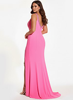 V-Neck Gown with Crystal Embellishments and High Slit 42899