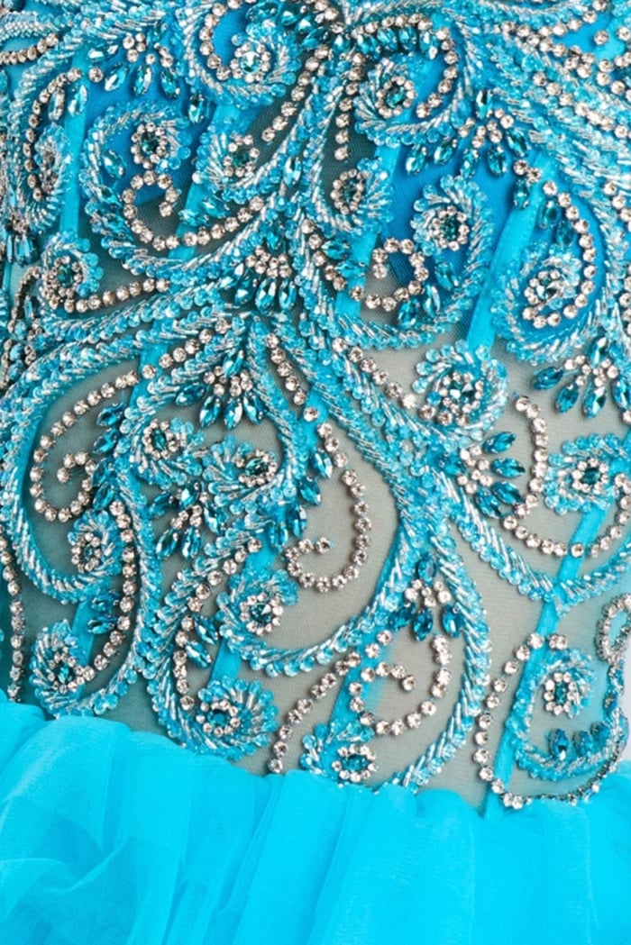 Ruffle Tulle Gown With Embellished Sheer Corset Bodice 42958