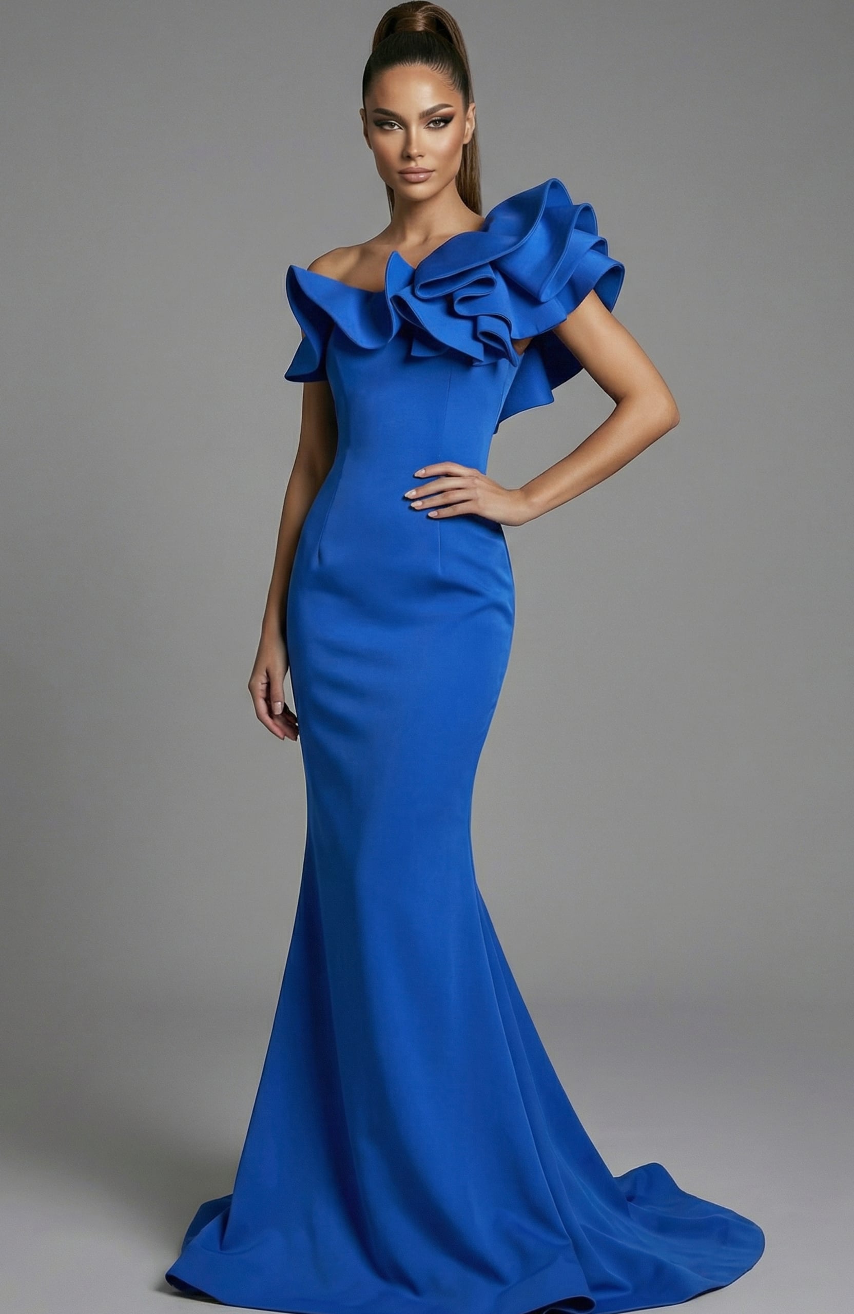 One Shoulder Gown With Sculpted Ruffle Detail 43000 | Jovani