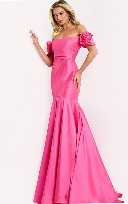 Mermaid Gown with Rosette Sleeves Front View