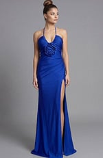 royal blue halter neck dress with floral detail 43041