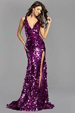 v neckline fitted purple dress 43056