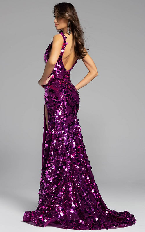 purple embellished backless dress 43056