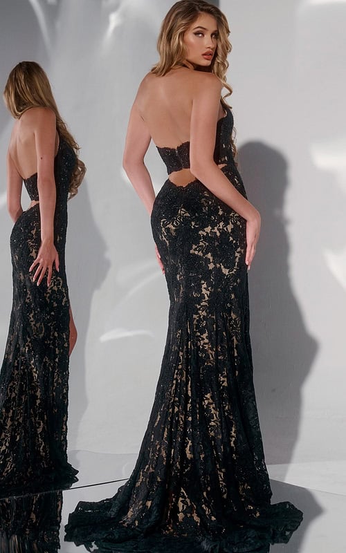 Back view of Jovani 43097 dress featuring an open back and elegant design