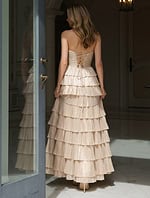nude layered dress with lace up back 43161