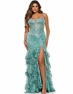 high slit green plus size dress 43171