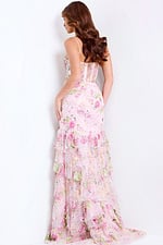 Floral embellished prom dress with sheer corset bodice