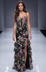 black multi floral high slit dress 43172