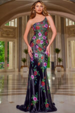 パーティードレス Daniele Coral One Shoulder Embellished Gown One-Shoulder Floral Embellished Gown 43194 | Jovani