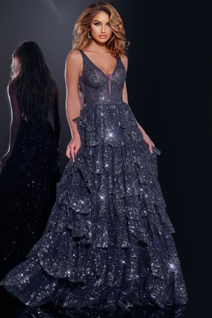 Model wearing Jovani dress 43198.