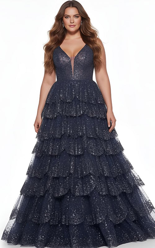 plunging neckline tiered dress 43198