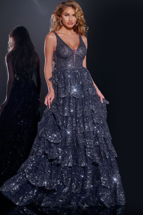 floral applique evening dress Long Fitted Floral Applique Formal Sequin Prom Dress – The Dress Outlet