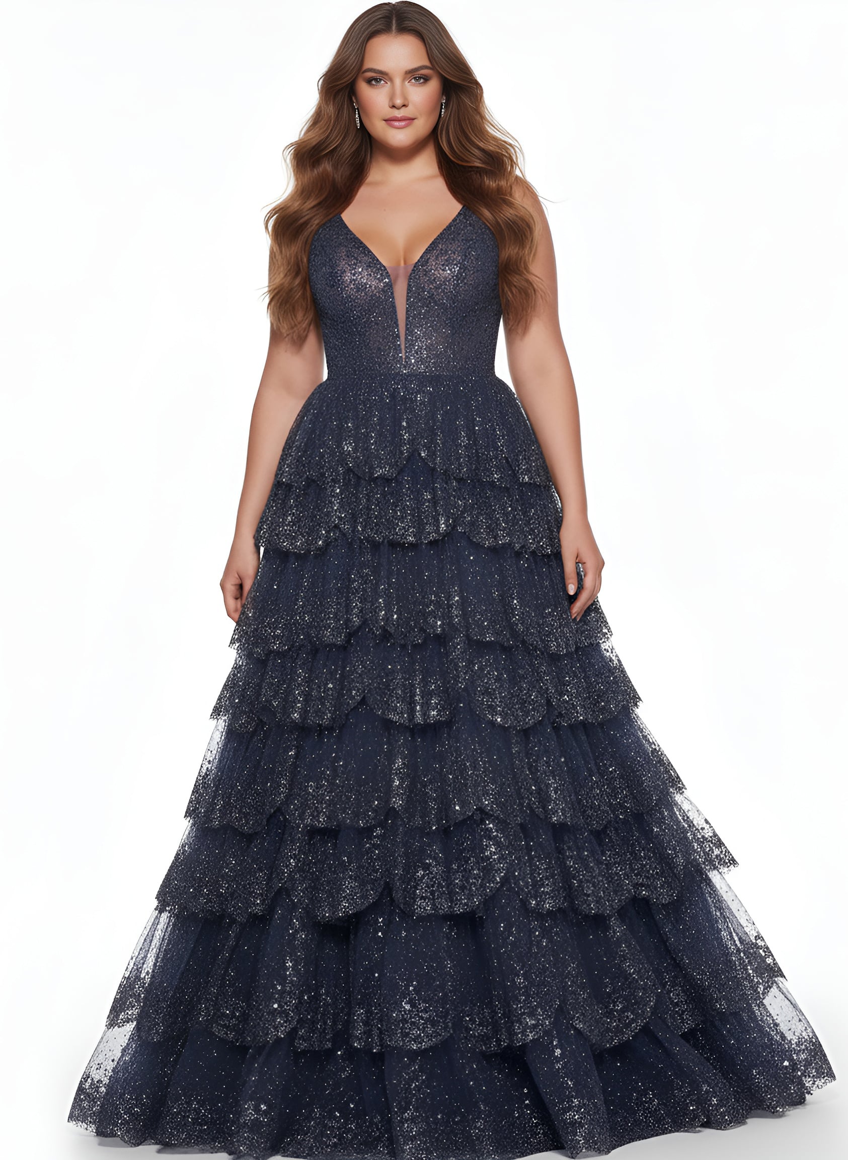 43198 plunging neckline tiered dress 43198