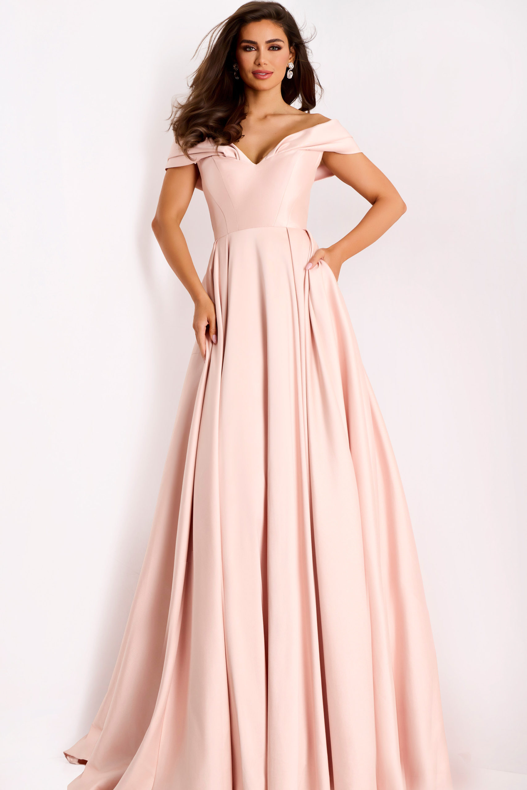 Ball Gown Blush Pink Flowy Dress Blush Evening Gown With Flowing