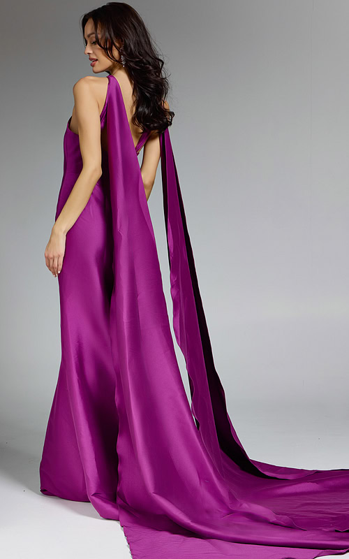 sleeveless long evening dress with drapes on shoulder 43280