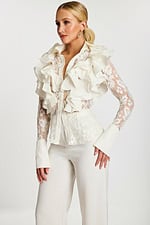 white ruffled long sleeve top 43365