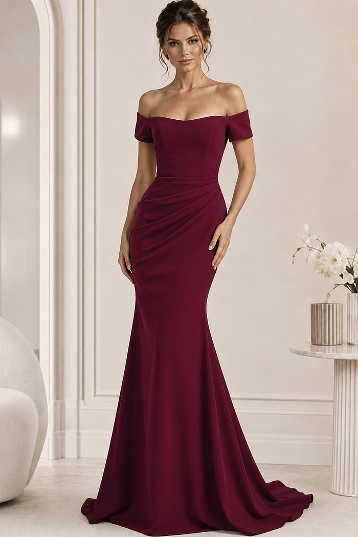 off the shoulder brugndy dress 43370