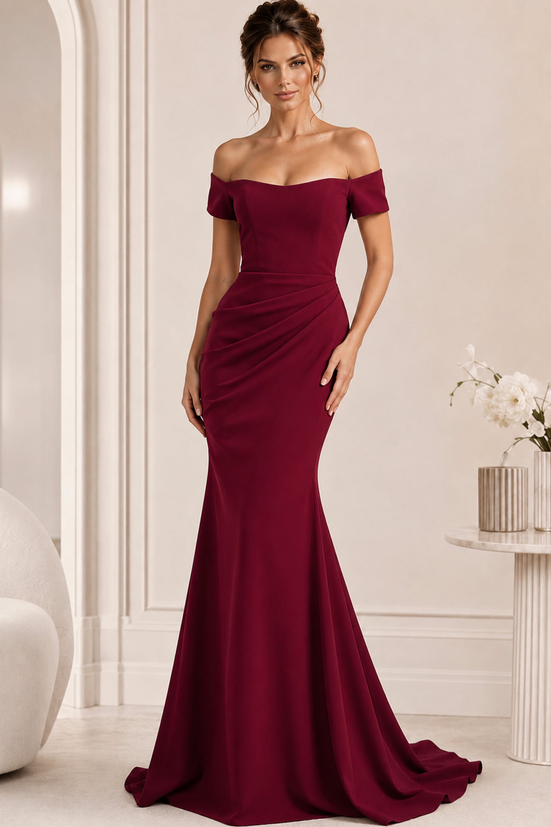 off shoulder ruched mermaid dress Dark Green Ruched Off The Shoulder Mermaid Prom Dresses Dubai Side Split  Evening