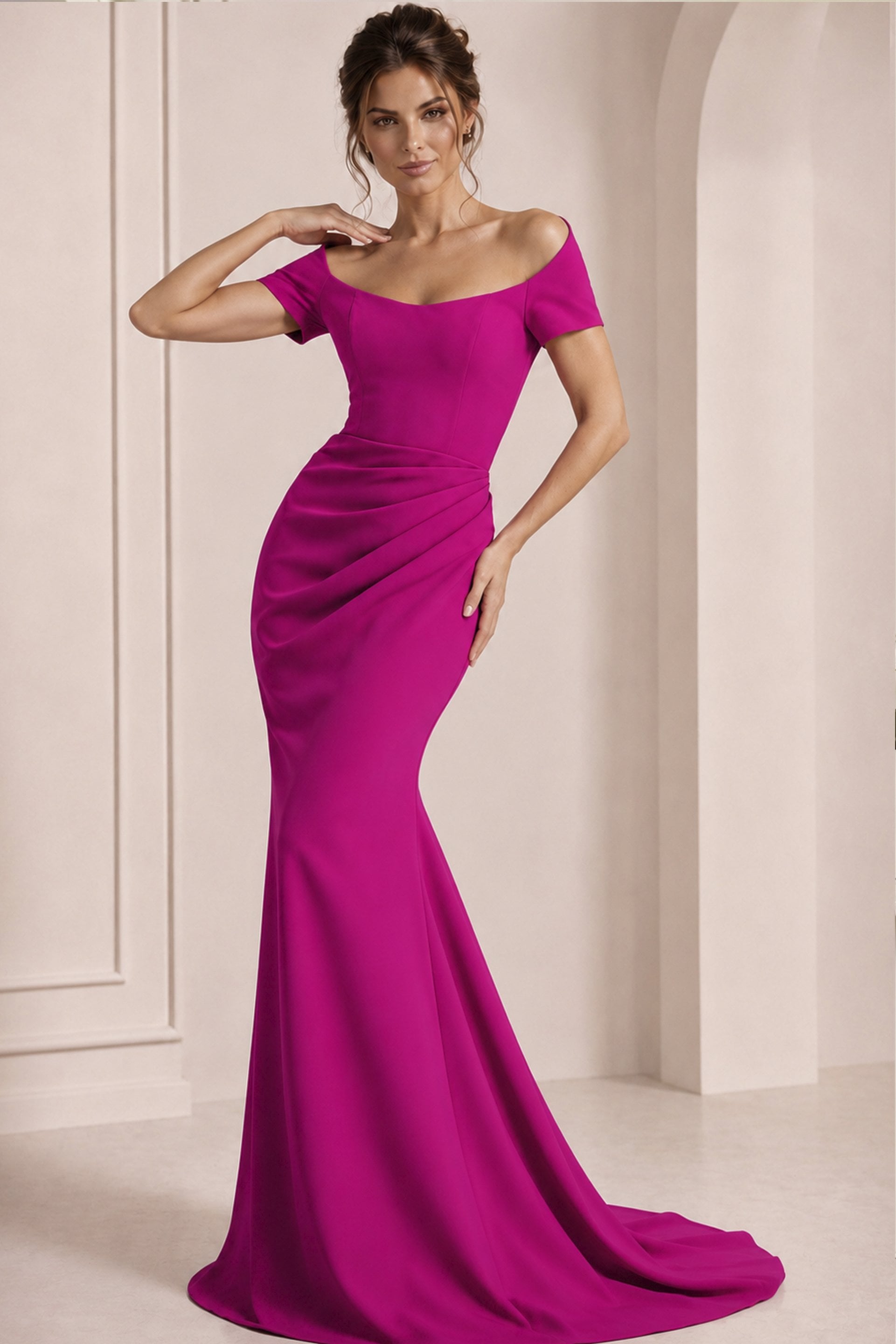 off shoulder mermaid dress 43370 in fuchsia