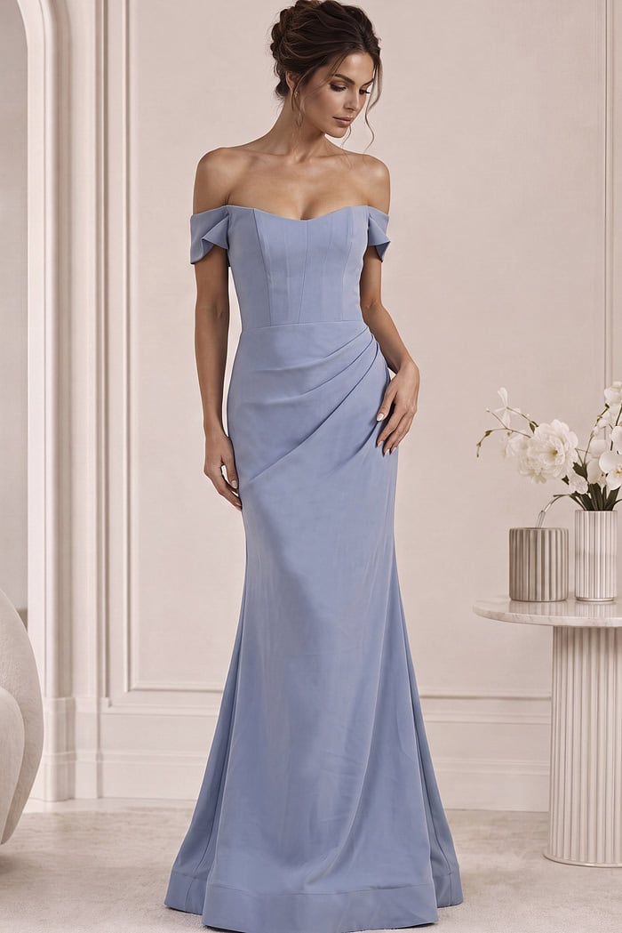 light blue ruched bodice dress 43370
