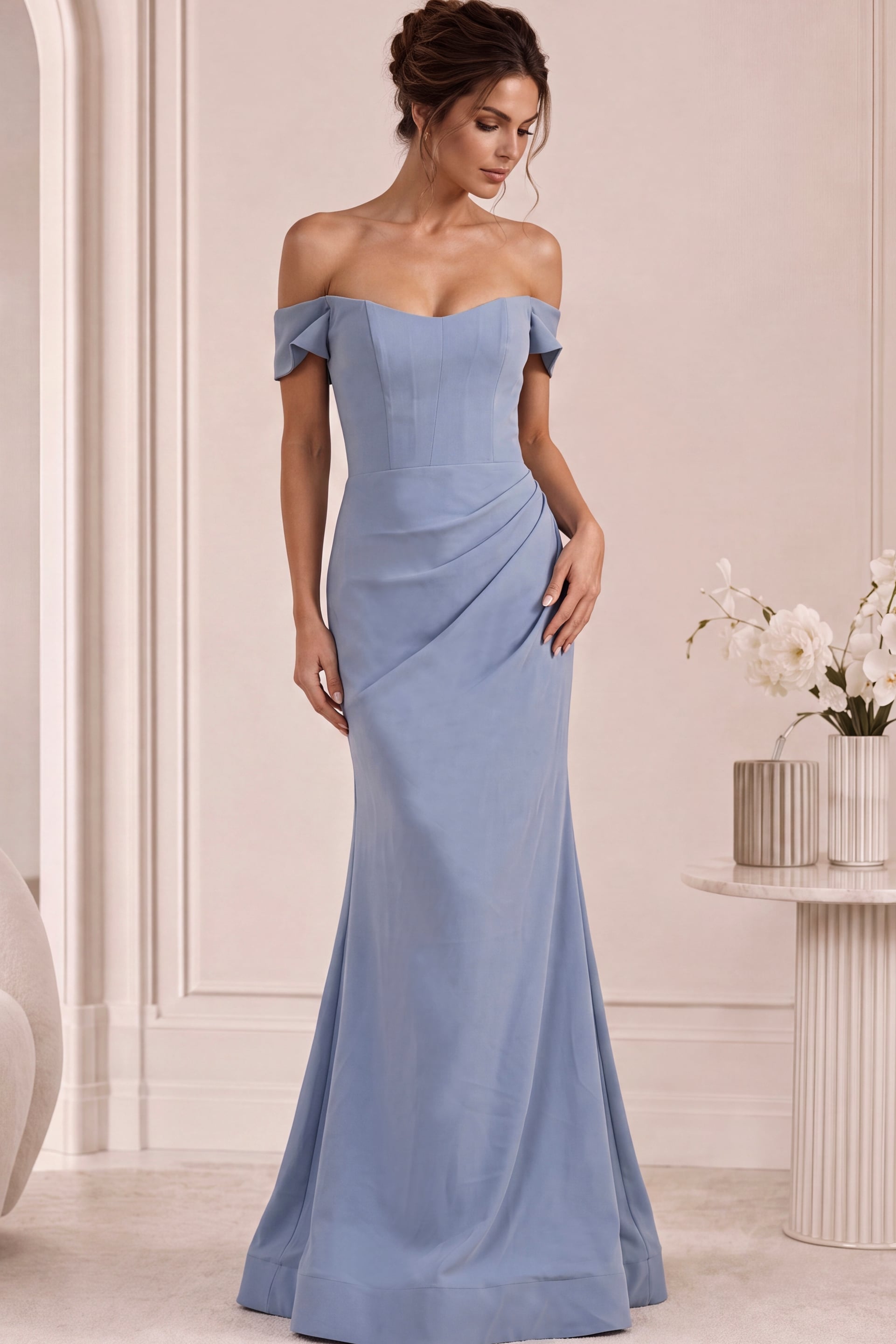 light blue ruched bodice dress 43370