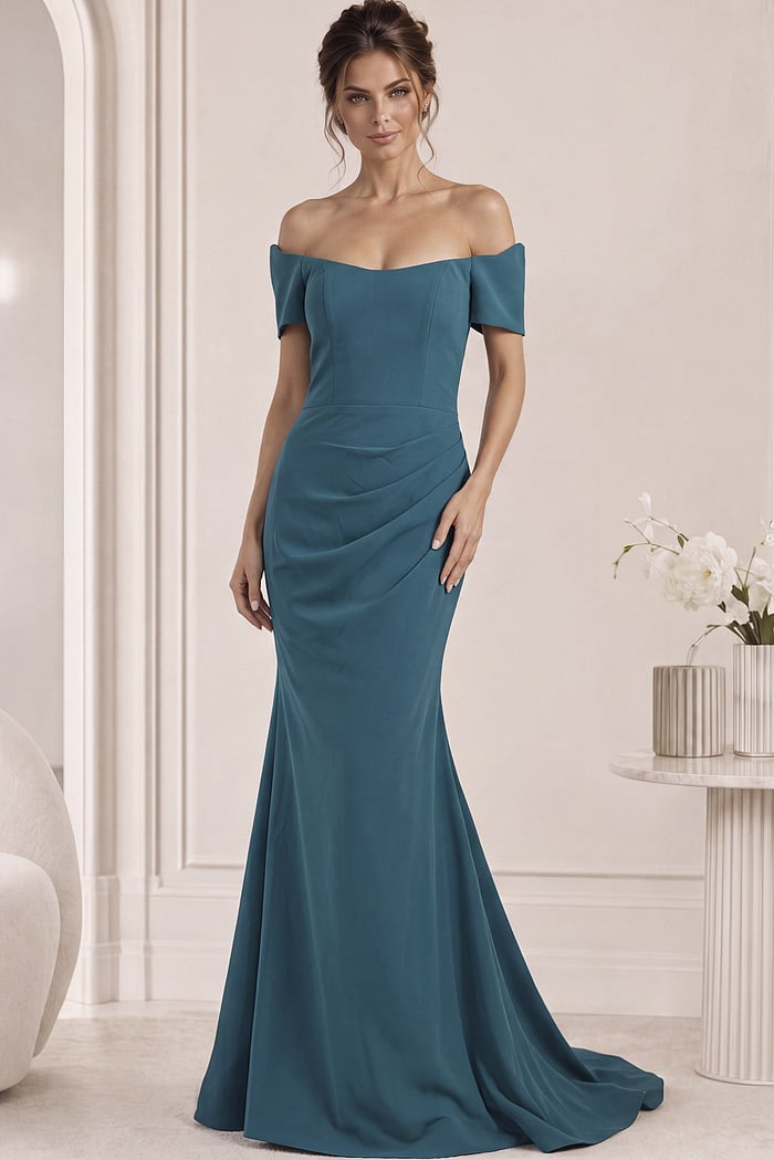 off the shoulder teal dress 43370