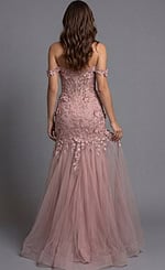 Blush floral appliqué fitted tulle dress front view