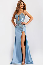 strapless beaded high slit dress 43415