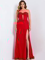 sweetheart neckline red high slit dress 43419