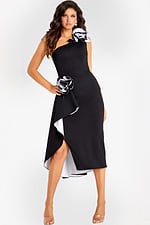one shoulder black and white knee length dress 43425