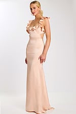 ruffled neck pink satin dress 43478