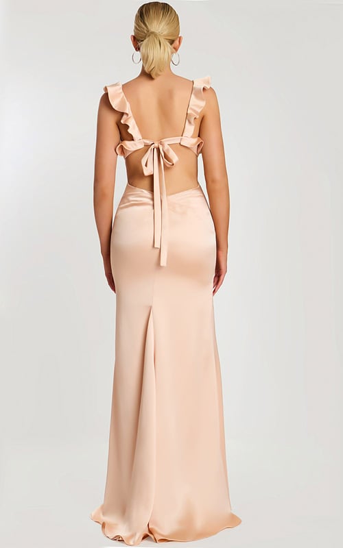 lace back satin evening gown 43478