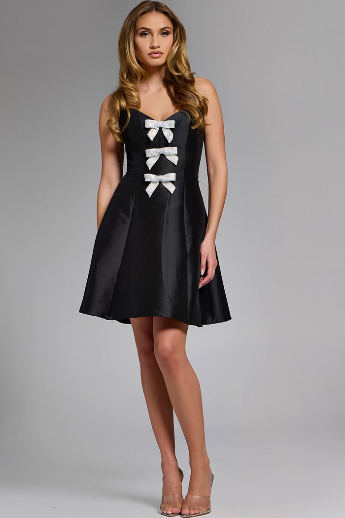 Short A Line Dress With Rhinestone Bow Embellishments 43490 | Jovani