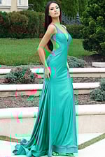 Deep V-Neck Gown with High Slit and Open Back 43573 - Image 13