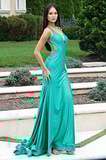 Green shimmer gown with mermaid-style bottom and sleek fit